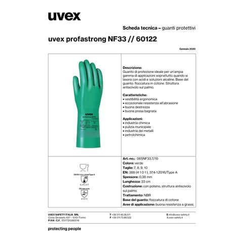 Guanti protettivi PROFASTRONG NF33 - rischi chimici - verde Uvex TG. 9 6012203